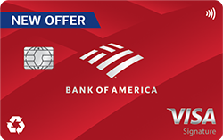 Bank of America Customized Cash Rewards Credit Card with "New Offer" banner and contactless chip
