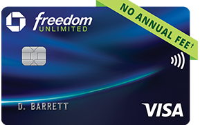 Chase Freedom Unlimited Credit Card with contactless chip and no annual fee badge