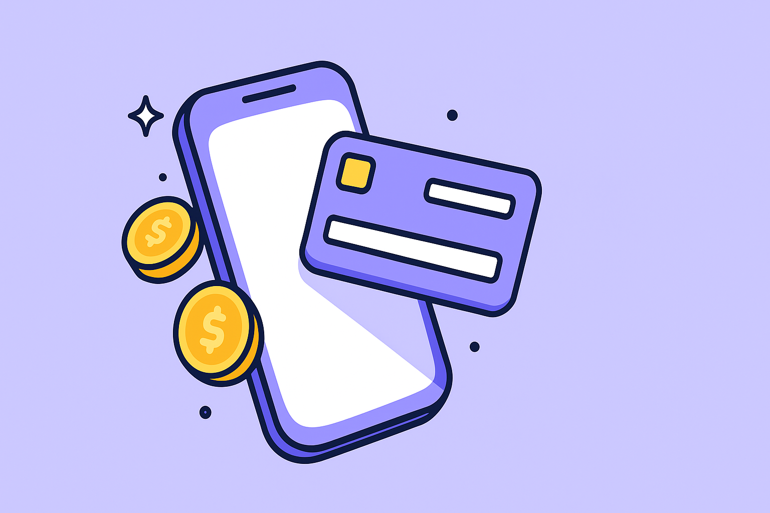 Illustration of Citi Custom Cash Card with mobile phone and coins, symbolizing rewards and cashback opportunities.